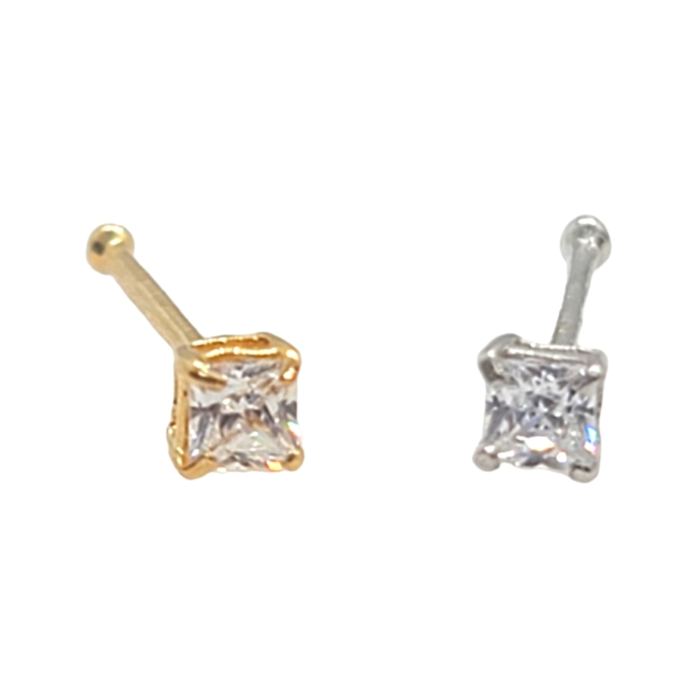14kt Nose Stud Princess Cut 3mm Diamond CZ
